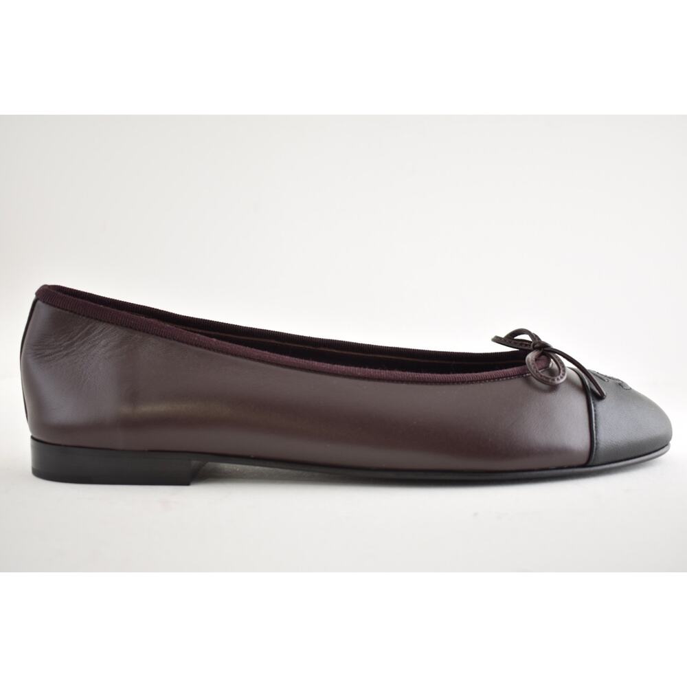 Chanel 26K Chocolate Dark Brown Black Lambskin CC Cap Ballet Ballerina Flat 37.5 - Picture 2 of 16